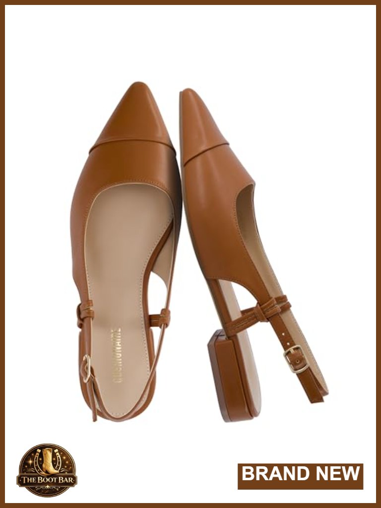 Vegan Leather Pointed Toe Slingback Pump With Memory Foam, 1 Inch Heel